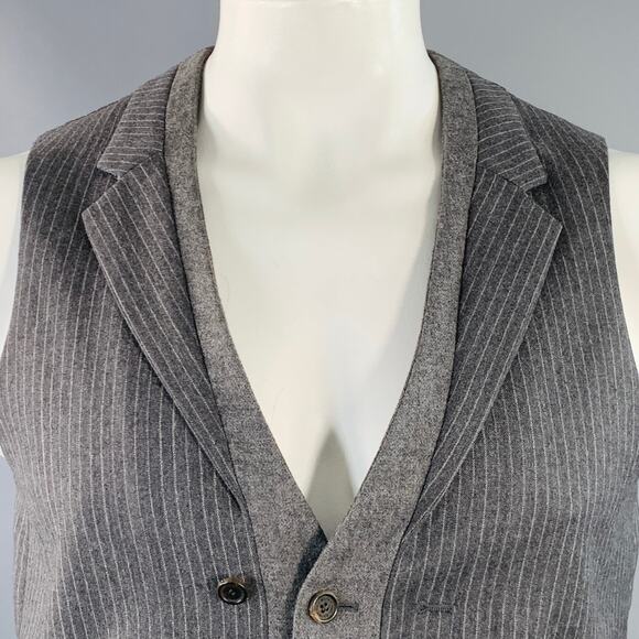 NEIL BARRETT Size L Grey White Pinstripe Wool Double Breasted Notch Lapel Vest - Picture 2 of 11